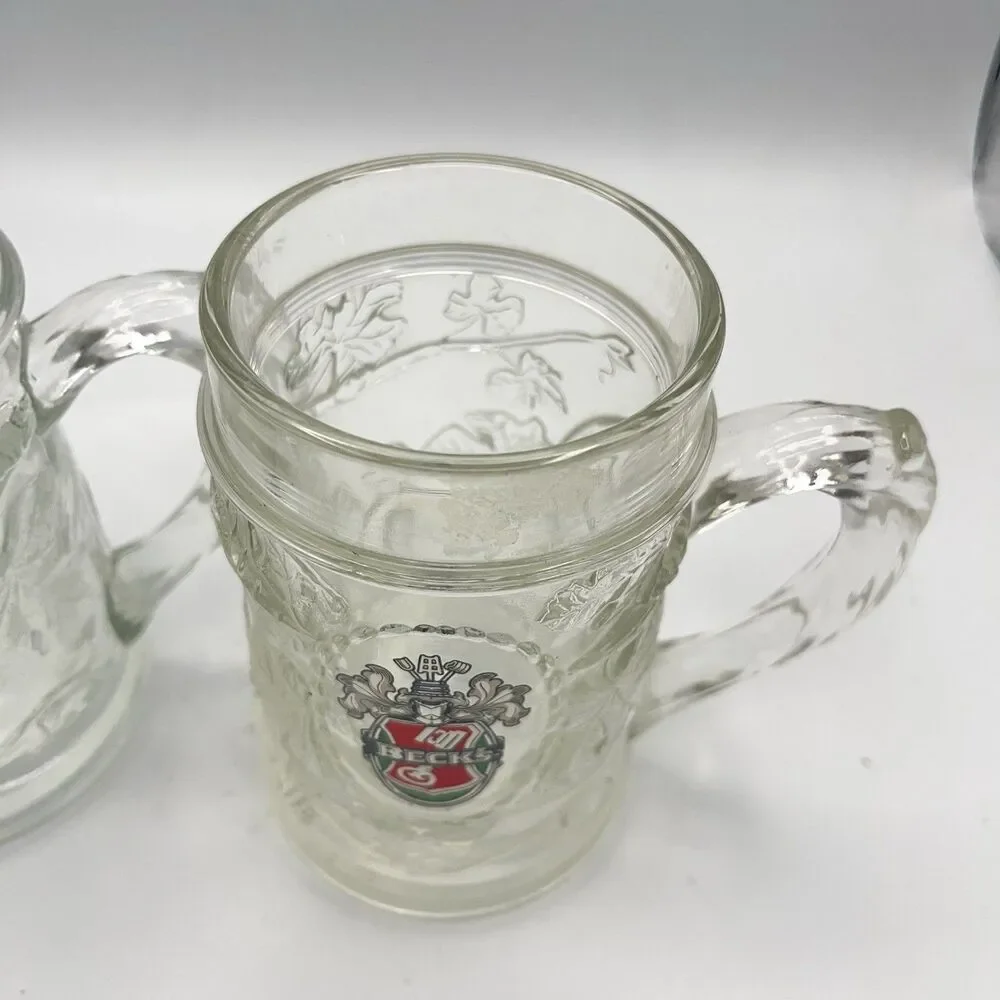 Becks Beer Heavy Thick Glass Mug Stein Grape Leaf Design Germany Set Of 2